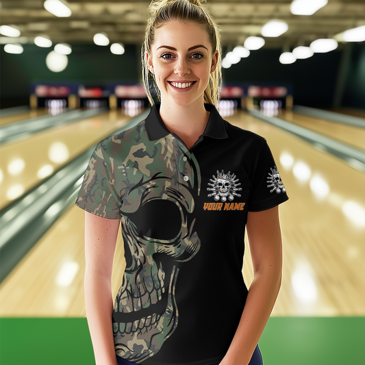 Camo Bowling Shirt Custom Skull Bowling Jersey Women Bowling Polo Shirt For Team BDT284