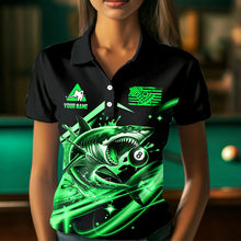 Load image into Gallery viewer, Green 8 Ball Pool Billiard Shark Polo &amp; Quarter Zip For Women Custom Team League Billiard Jersey TDM3732