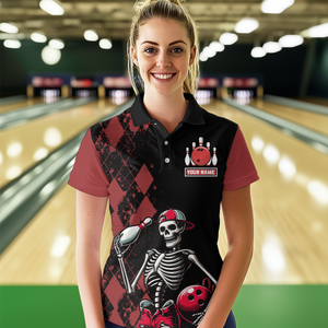 Custom Bowling Polo Shirt for Men Women Skull Bowling Jersey Bowling Team League QZT47-6
