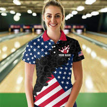 Load image into Gallery viewer, Personalized Patriotic Cat Bowling Shirt Polo American Bowling Jersey for Men Women QZT673