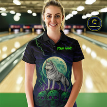 Load image into Gallery viewer, Purple And Green Wolf &amp; Skull Bowling Team Shirt for Women Custom Bowling League Jersey Bowling Unisex QZT732