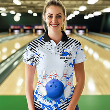 Load image into Gallery viewer, Blue Bowling Shirts Custom Watercolor Bowling Jersey for Men Women with Team Name MBL53