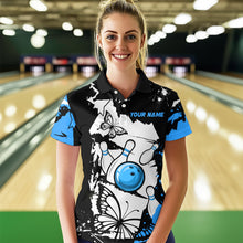 Load image into Gallery viewer, Custom Blue Butterflies Bowling Shirt for Men Women Team Bowling Polo&amp;Quater Zip MBL76