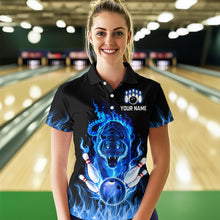 Load image into Gallery viewer, Blue Flaming Tiger Bowling Custom Women Bowling Polo &amp; Quarter-Zip Bowling Team Jerseys HNT46