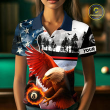 Load image into Gallery viewer, Custom American Flag Eagle 8 Ball Pool Vintage Billiard Shirts For Women, Patriotic Billiard Jerseys TDM3990