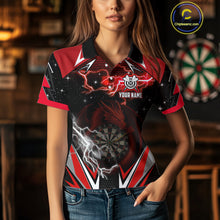 Load image into Gallery viewer, Personalized Dragon Dart Shirts For Women – Custom Thunder Red Darts Team Jerseys Polo &amp; Quarter Zip TDM4037