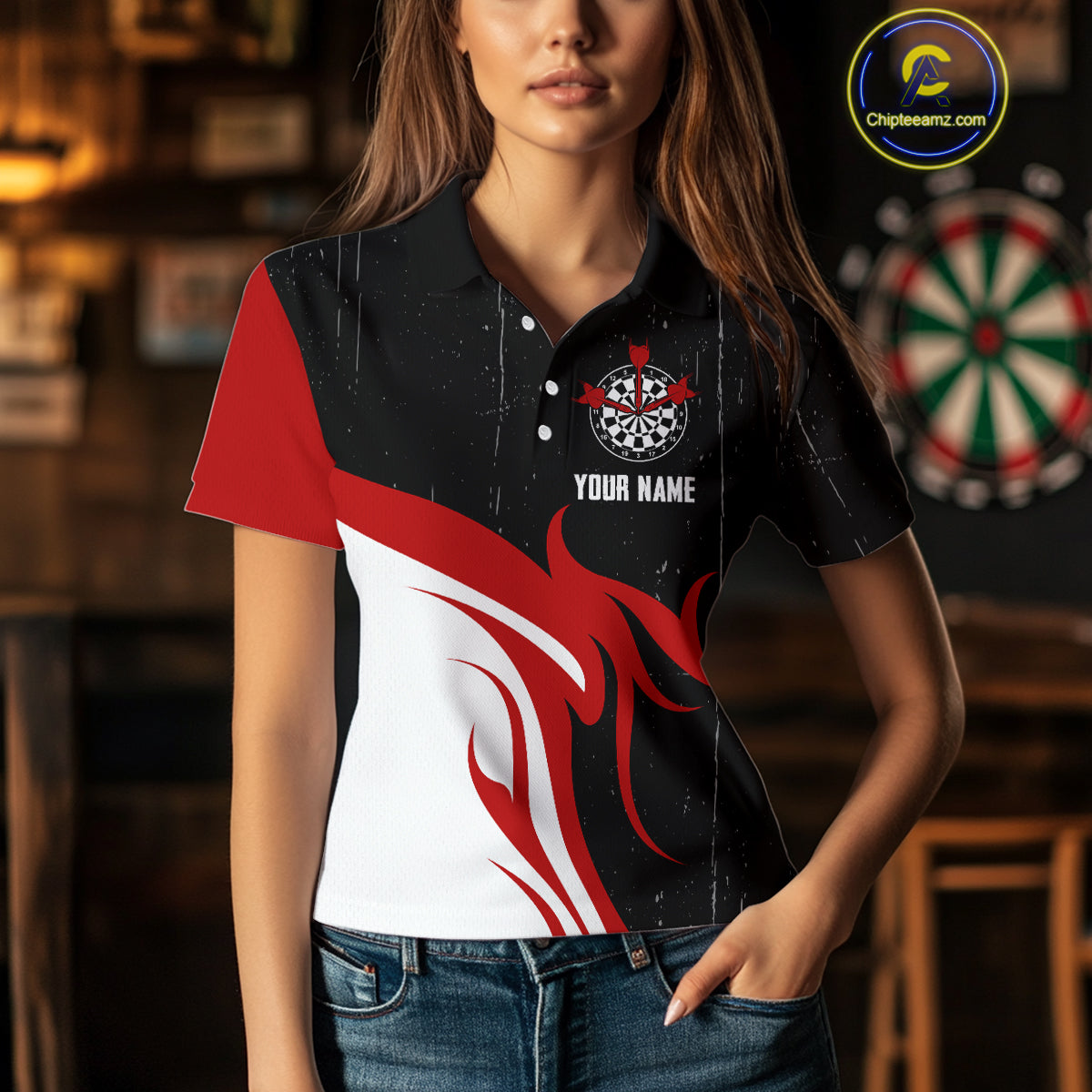 Red Skull Dartboard Grunge Custom Dart Shirt For Women, Dart Team Jerseys NYN0116