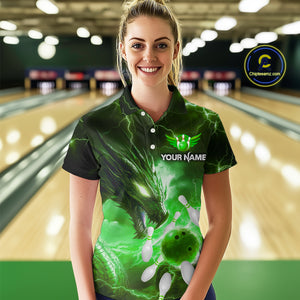 Custom Dragon Bowling Shirt Green Thunder Bowling Jersey for Men Women Team MBL82