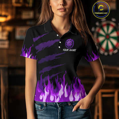 Women's Custom Darts Team Shirt With Purple Phoenix Dartboard And Flame Pattern NYN0341