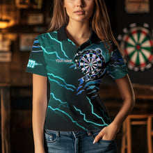 Load image into Gallery viewer, Personalized Thunder Lightning Eagle Turquoise Darts Shirt Polo &amp; Quarter Zip For Women Dart Jerseys TDM3579