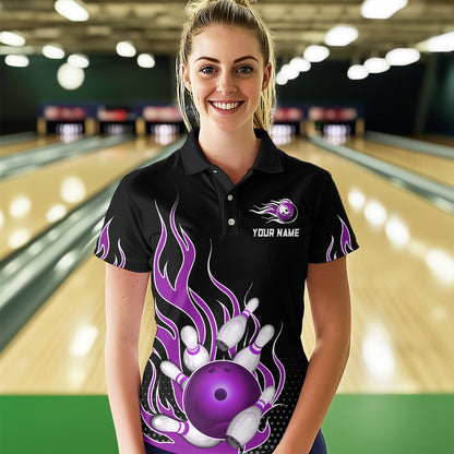 Purple Flame Bowling Polo Shirts for Men And Women Custom Bowling Team Jerseys Unisex BDT477