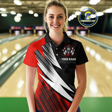 Load image into Gallery viewer, Red Skull Crown Bowling Custom Women Bowling Shirt Polo &amp; Quarter-Zip Bowling Team Jerseys HNT65