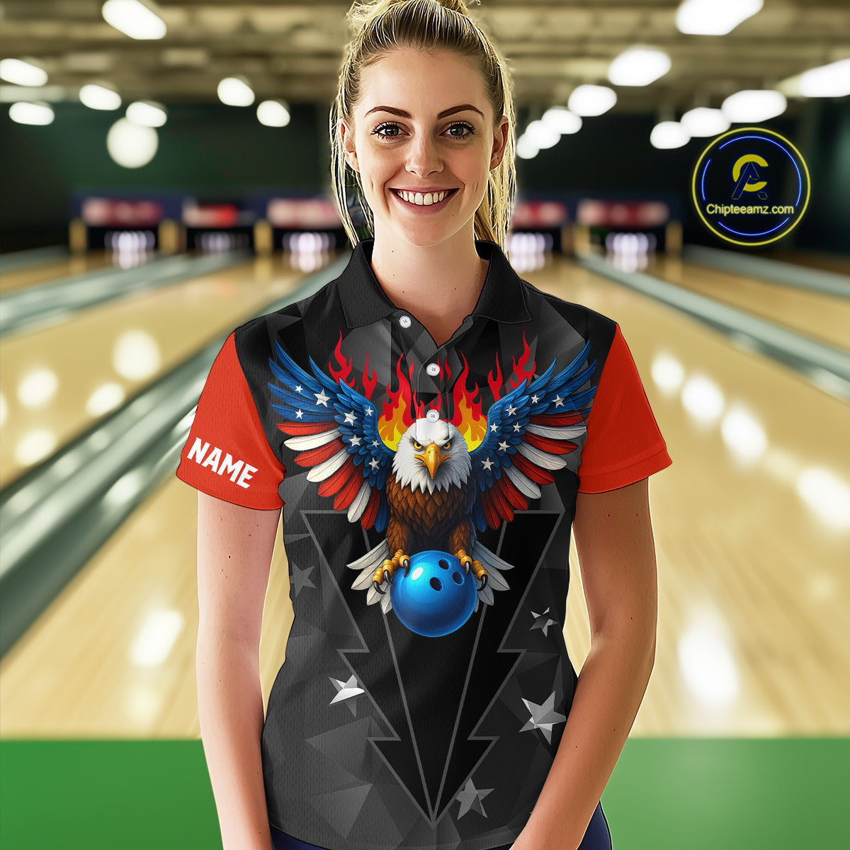 Eagle US Flag Bowling Custom Women Bowling Shirt Polo & Quarter-Zip Bowling Team Jerseys HNT67