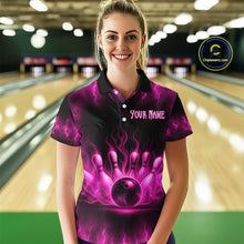Load image into Gallery viewer, Custom Pink Flame Bowling Shirts for Women Men Team Bowling Polo and Quarter Zip MBL132