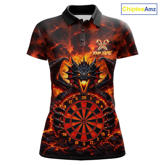 Fire Flame Dragon Black & Red Dartboard Dart Polo Shirts For Women Custom Dart Team Shirts NYN2673