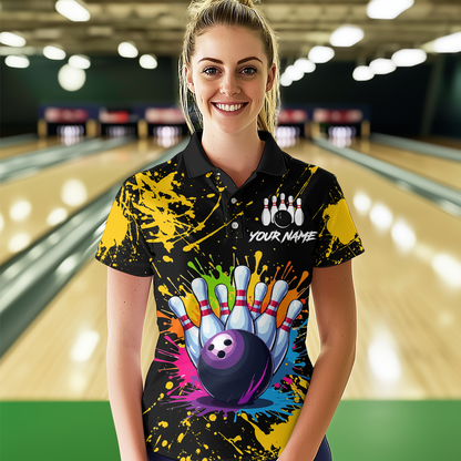 Custom Yellow Watercolor Bowling Shirts for Men Women Team Funny Bowling Jersey MBL45