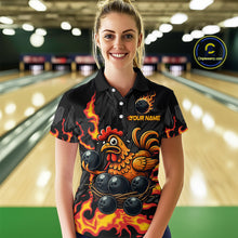 Load image into Gallery viewer, Personalized Chicken Bowling Shirt Orange Flame Bowling Team League for Women Bowling Jersey QZT706
