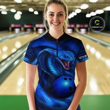 Load image into Gallery viewer, Custom 3D Blue Cobra Snake Bowling Team Shirt Bowling Jersey Outfit for Women Polo &amp; Quarter-Zip QZT723