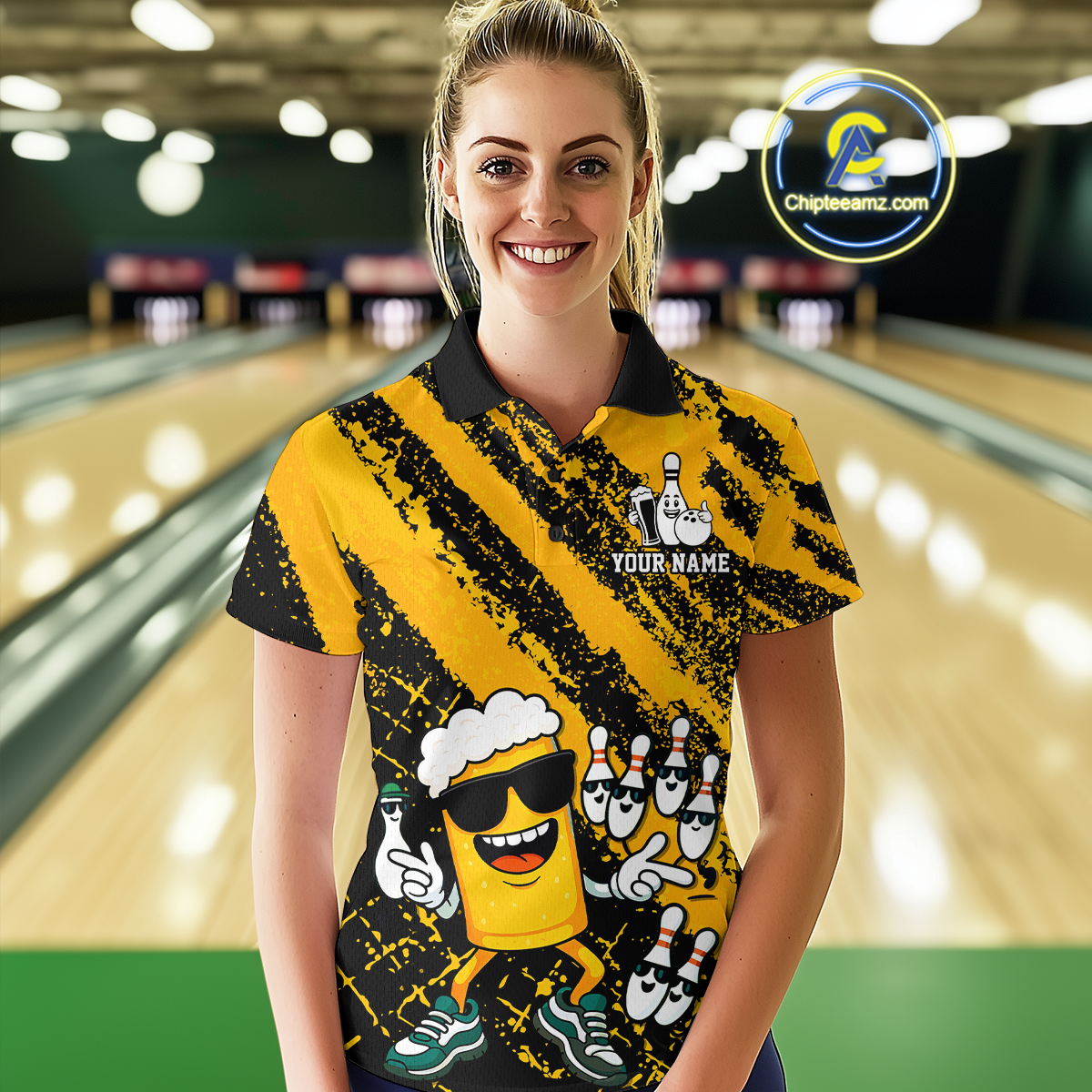 Custom Funny Beer Bowling Shirt Team Bowling League Jersey for Women Polo & 1/4-Zip QZT759