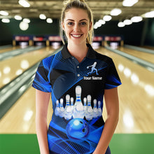 Load image into Gallery viewer, Blue Bowling Custom Women Bowling Shirt Polo &amp; Quarter-Zip Bowling Team Jerseys HNT53
