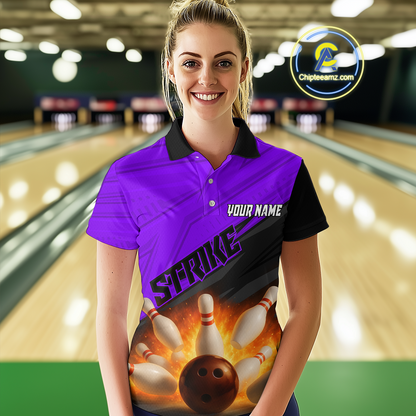 Custom Flaming Purple Bowling Shirts for Women Men Team Bowling Polo & Quarter Zip MBL99