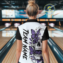 Load image into Gallery viewer, Purple Butterfly Skull Bowling Women Bowling Shirt Polo &amp; Quarter-Zip Bowling Team Jerseys HNT80