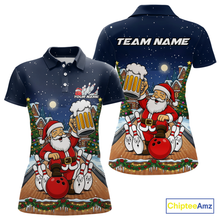 Load image into Gallery viewer, Custom Funny Beer Santa Christmas Bowling Jersey for Women Bowling Team Shirts Polo &amp; 1/4 Zip HNT140