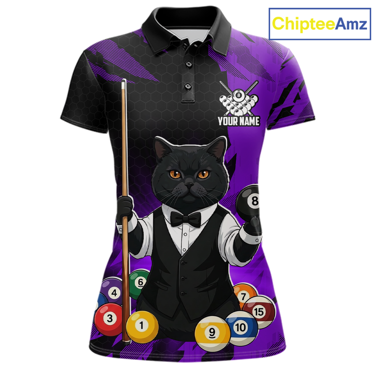 Custom Black Cat 8 Ball Pool Shirts Purple Billiard Shirt for Women Billiard Team Jersey Billiard Gift NNT181