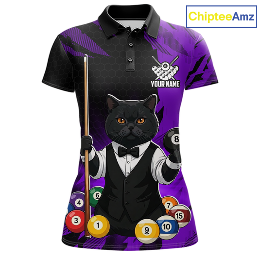 Custom Black Cat 8 Ball Pool Shirts Purple Billiard Shirt for Women Billiard Team Jersey Billiard Gift NNT181