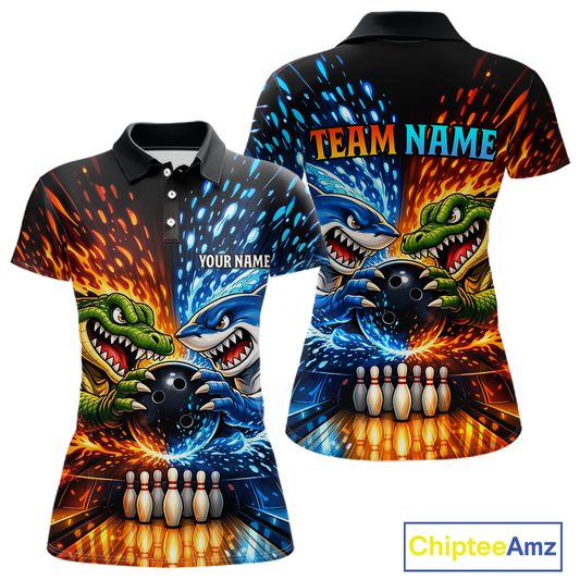 Custom Flame Shark and Alligator Bowling Jersey for Women Bowling Uniform Bowling Team Shirts HNT248