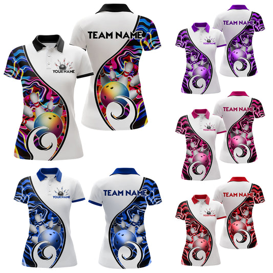 Custom Bowling Team Polo Shirts for Women - Personalized Abstract Bowling Jersey YYD0079