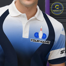 Load image into Gallery viewer, White and Blue Bowling Shirts for Men Women Team Custom Bowling Polo &amp; Quarter Zip MBL105