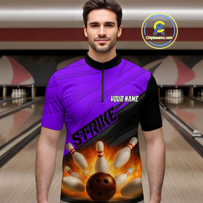 Custom Flaming Purple Bowling Shirts for Women Men Team Bowling Polo & Quarter Zip MBL99