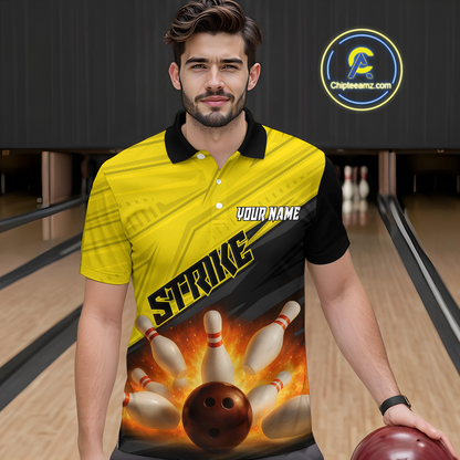 Custom Flaming Yellow Bowling Shirts for Women Men Team Bowling Polo & Quarter Zip MBL99