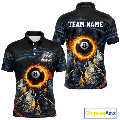 Personalized Funny Wolf 8 Ball Pool Men Billiard Polo & 1/4 Zip, Billiard Shirt, Billiard Team Jerseys NNT144