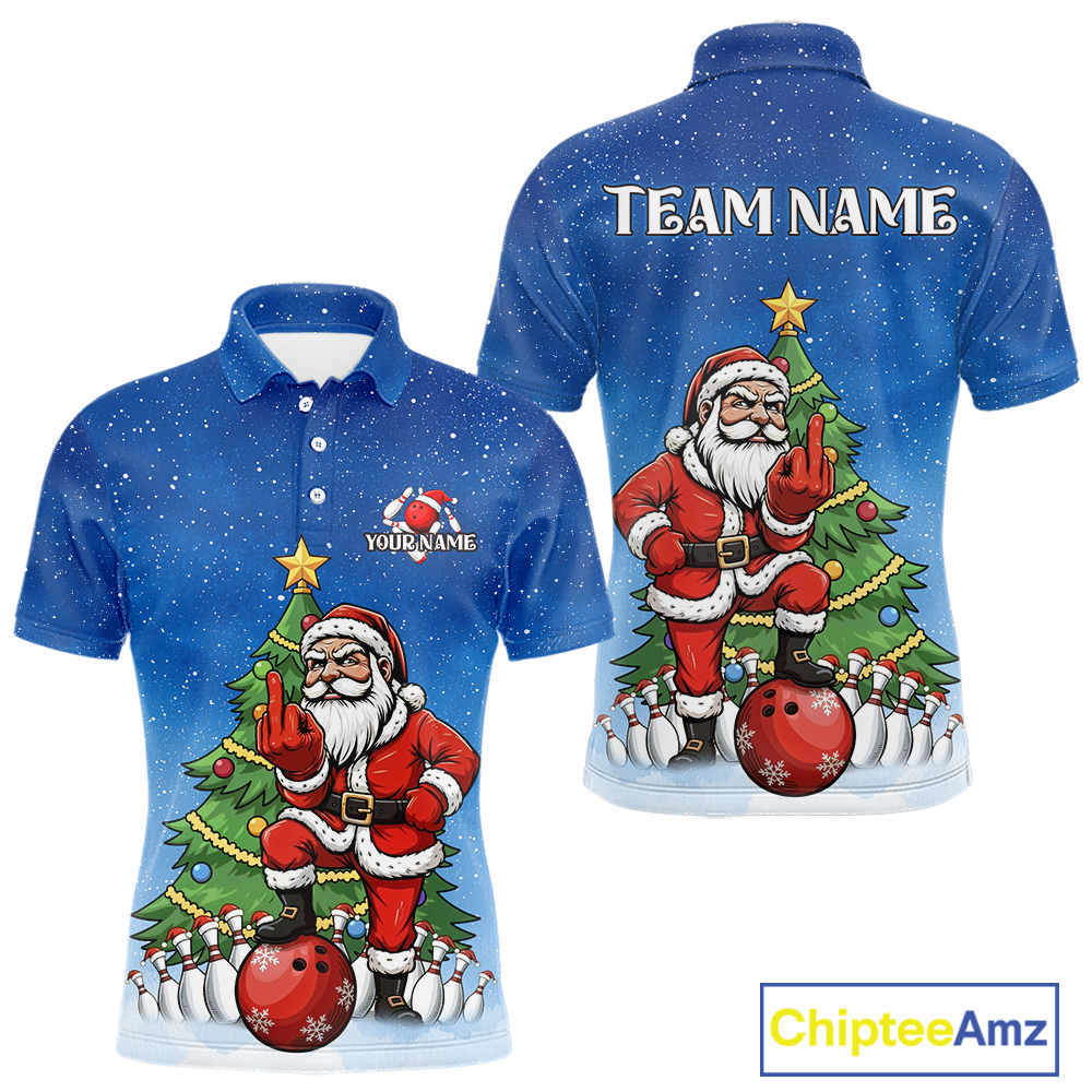 Custom Funny Santa Christmas Bowling Jersey for Men Bowling Team Shirts Polo & 1/4 Zip HNT139