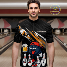Load image into Gallery viewer, Custom Orange Beer Bowling Jersey for Men Bowling Team Shirts Bowling Uniform Polo &amp; 1/4 Zip HNT133