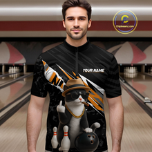 Load image into Gallery viewer, Custom Orange Funny Cat Bowling Jersey for Men Bowling Shirt Polo &amp; 1/4 Zip Bowling Team Shirts HNT136