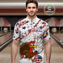 Load image into Gallery viewer, American Funny Turkey Bowling Team Shirt for Men Custom Bowling Jersey Polo Thanksgiving Bowling Outfit QZT775