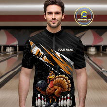 Load image into Gallery viewer, Custom Orange Funny Turkey Bowling Jersey for Men Thanksgiving Bowling Shirts Polo &amp; 1/4 Zip HNT117