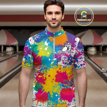 Load image into Gallery viewer, Custom Colorful Bowling Men Shirts Bowling Uniform Polo &amp; 1/4 Zip Bowling Team Jerseys HNT104