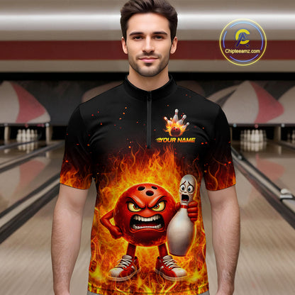 Flaming Bowling Shirts for Team Women Men Bowling Polo & 1/4 Zip Shirt Custom MBL244