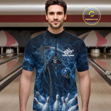 Load image into Gallery viewer, Blue Thunder Lightning Bowling Shirt for Men Bowling League Jersey Polo &amp; Quarter-Zip Bowling Outfit QZT932
