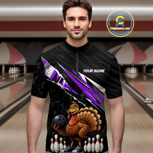 Load image into Gallery viewer, Custom Purple Funny Turkey Bowling Jersey for Men Thanksgiving Bowling Shirts Polo &amp; 1/4 Zip HNT117