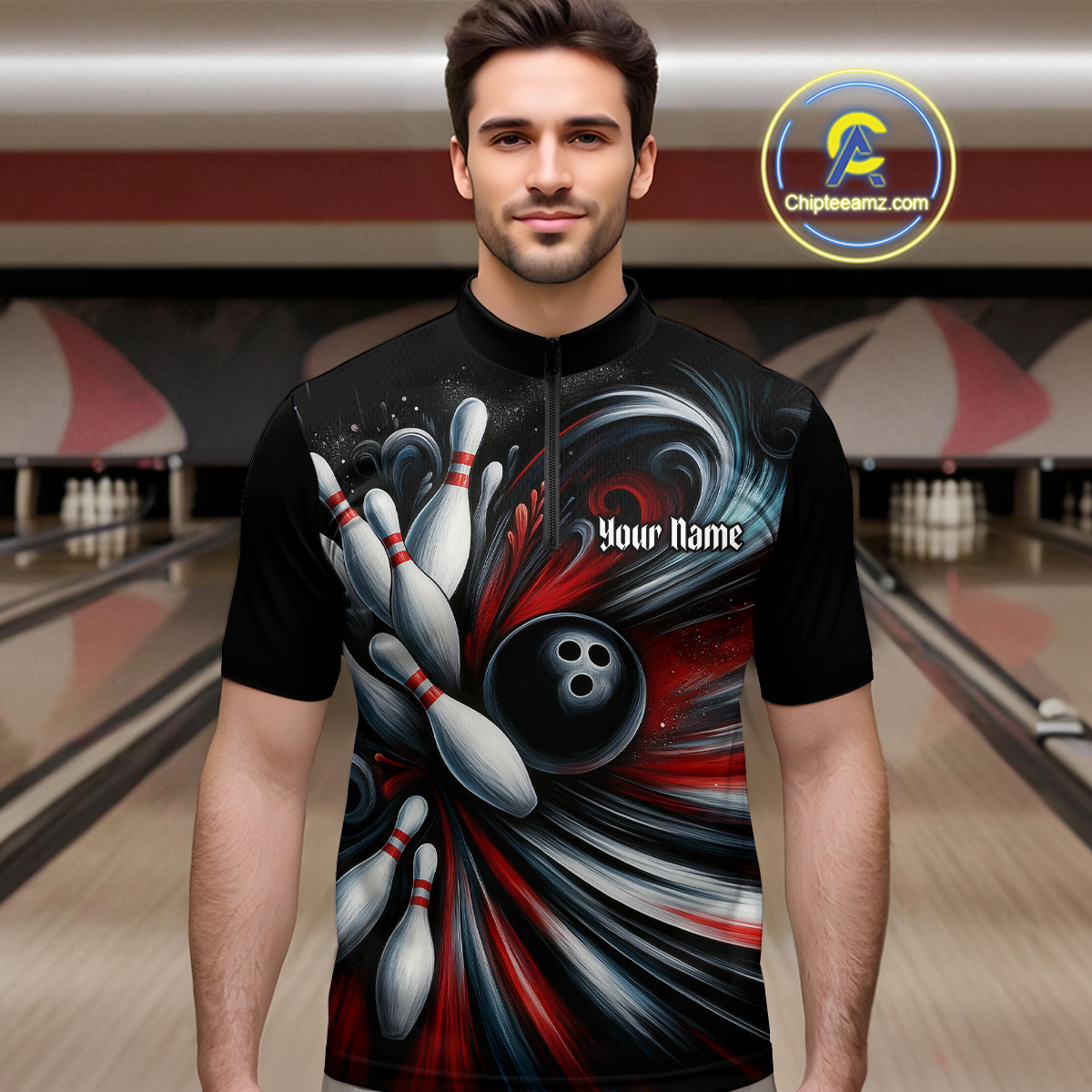 Custom Black Red Bowling Jersey for Men Custom Team Bowling Shirts Polo & 1/4 Zip HNT120