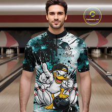 Load image into Gallery viewer, Custom Teal Funny Duck Bowling Jersey for Men Bowling Uniform Polo &amp; 1/4 Zip Bowling Team Shirts HNT237