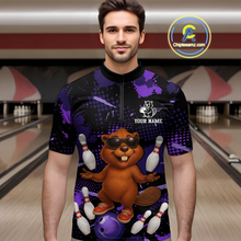 Load image into Gallery viewer, Custom Purple Funny Beaver Bowling Team Shirt Men Bowling League Jersey Polo Bowling Outfit QZT764