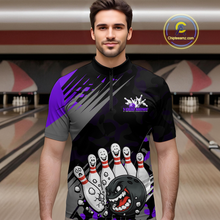 Load image into Gallery viewer, Custom Purple Funny Bowling Shirt Crazy Bowling Jersey Men Polo &amp; 1/4 Zip Bowling Outfit QZT785