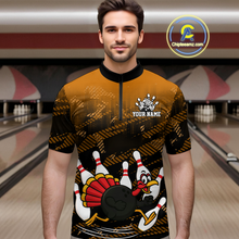 Load image into Gallery viewer, Custom Orange Funny Turkey Bowling Jersey for Men Thanksgiving Bowling Team Shirts Polo &amp; 1/4 Zip HNT125