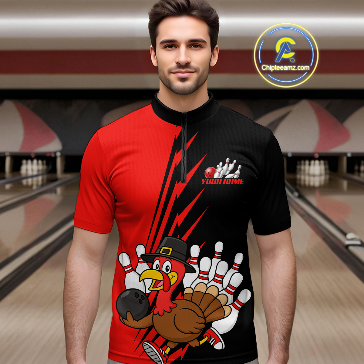 Red Turkey Bowling Shirts for Women Men Team Custom Bowling Jerseys Thanksgiving MBL180